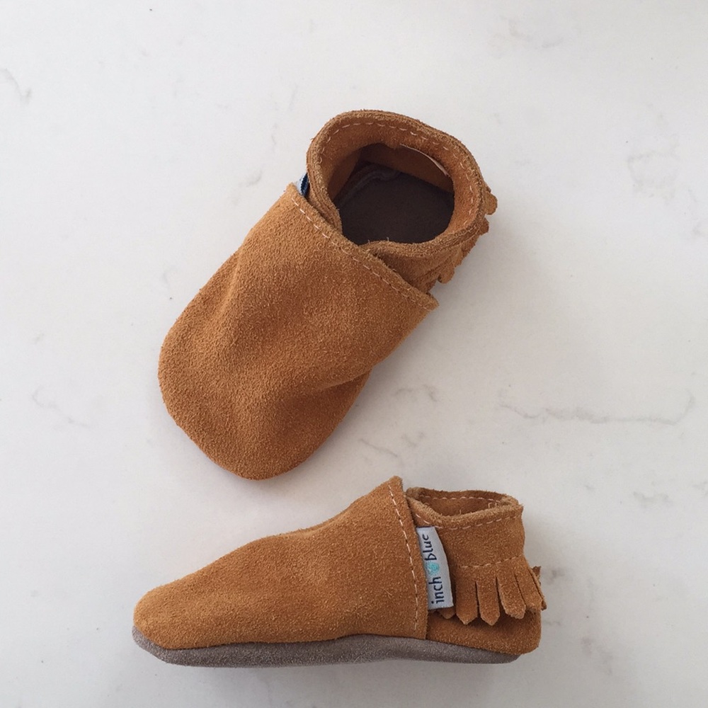 Inch Blue Baby Tan Suede Moccasins 12-18 Months